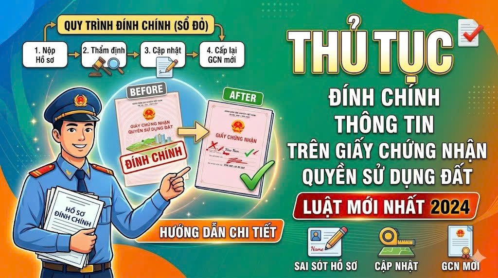 THỦ TỤC ĐÍNH CHÍNH THÔNG TIN TRÊN GIẤY CHỨNG NHẬN QUYỀN SỬ DỤNG ĐẤT