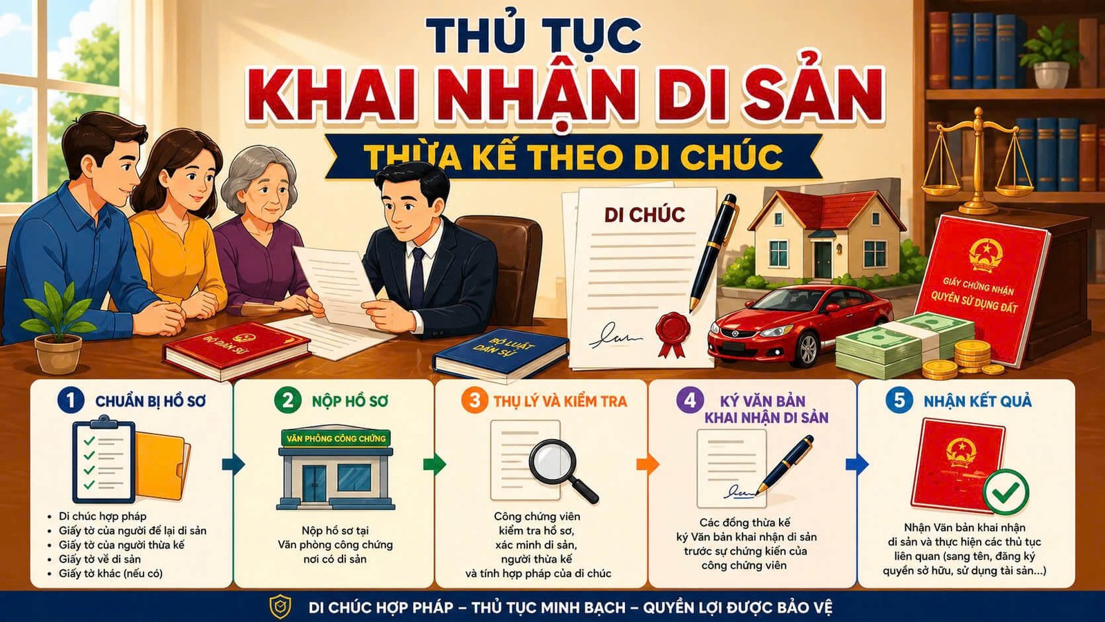 thủ tục khai nhận di sản thừa kế theo di chúc