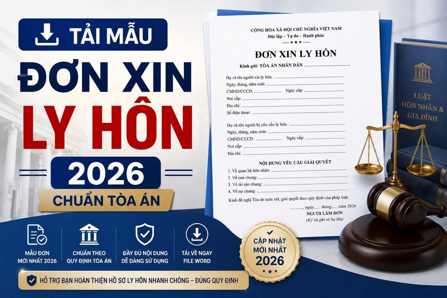 tải mẫu đơn ly hôn chuẩn tòa án